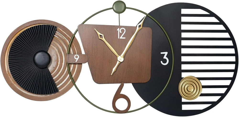 Modern Black & Brown Large Wall Clock - All India Decor