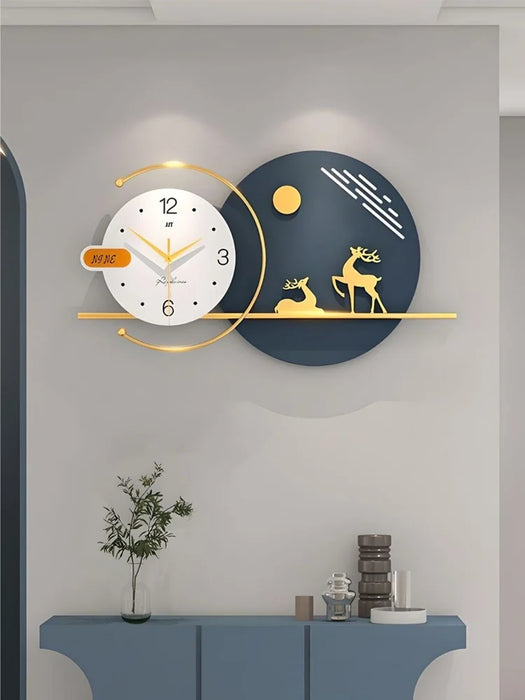 Decorative wall clock with deer design on a gray wall