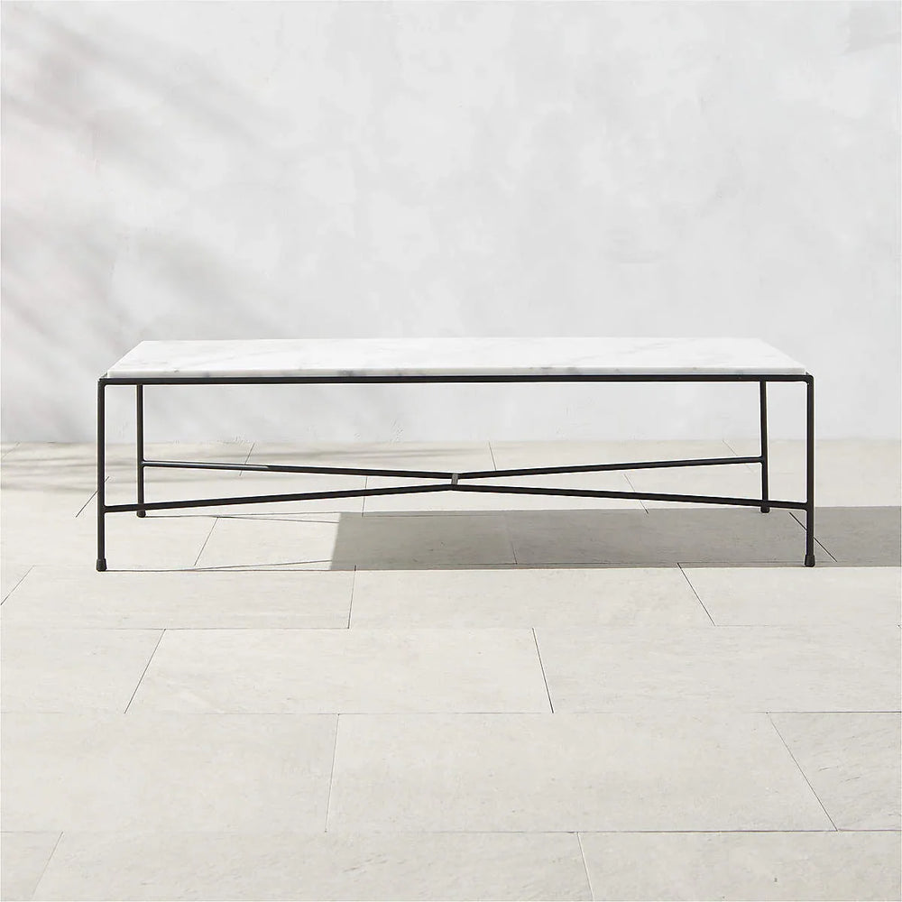 BLACK METAL OUTDOOR COFFEE TABLE WITH MARBLE TOP - All India Decor