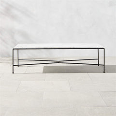 BLACK METAL OUTDOOR COFFEE TABLE WITH MARBLE TOP