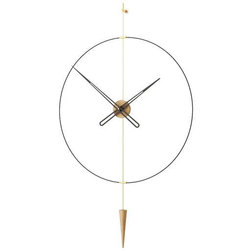 Modern wall clock with gold pendulum on a white background