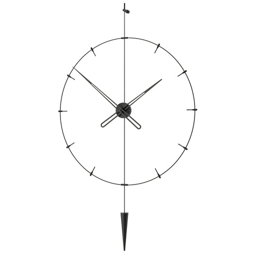 Black decorative clock with a pointed base on a white background