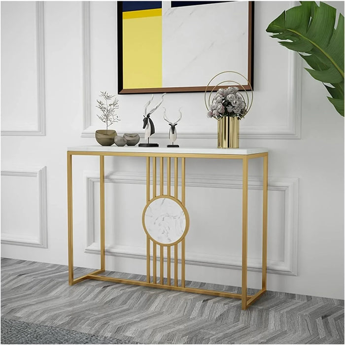 rectangular gold console table