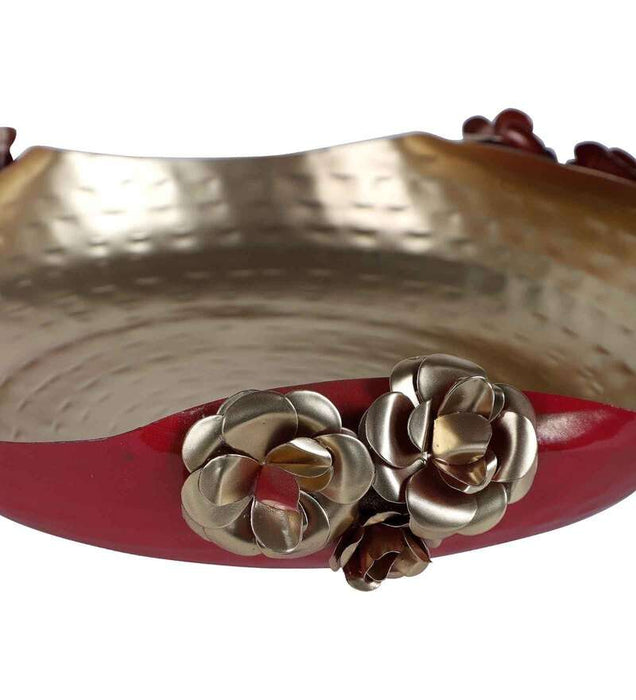 Red & Gold Iron Hammered Rose Urli Set of 2