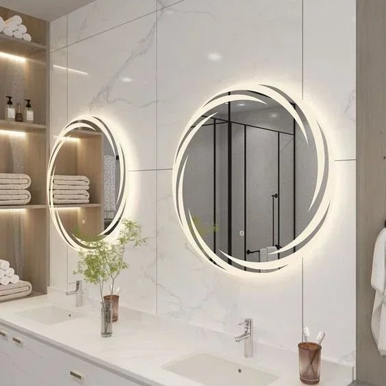 Whirlwind Round LED Mirror for Bathroom - All India Decor