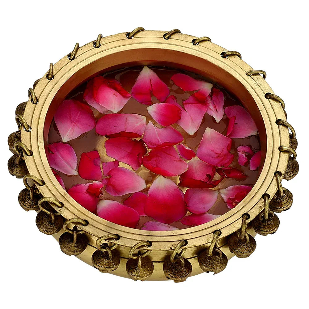 Brass Metal Urli Bowl With Ghungroo Work - All India Decor