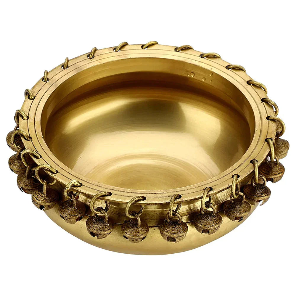 Brass Metal Urli Bowl With Ghungroo Work - All India Decor