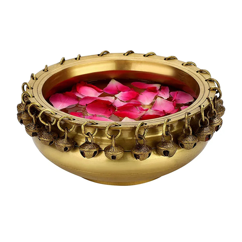 Brass Metal Urli Bowl With Ghungroo Work - All India Decor