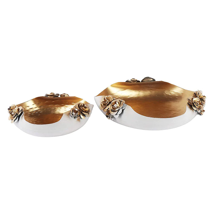 Designer White & Gold Fancy Urli Bowl Set Of 2