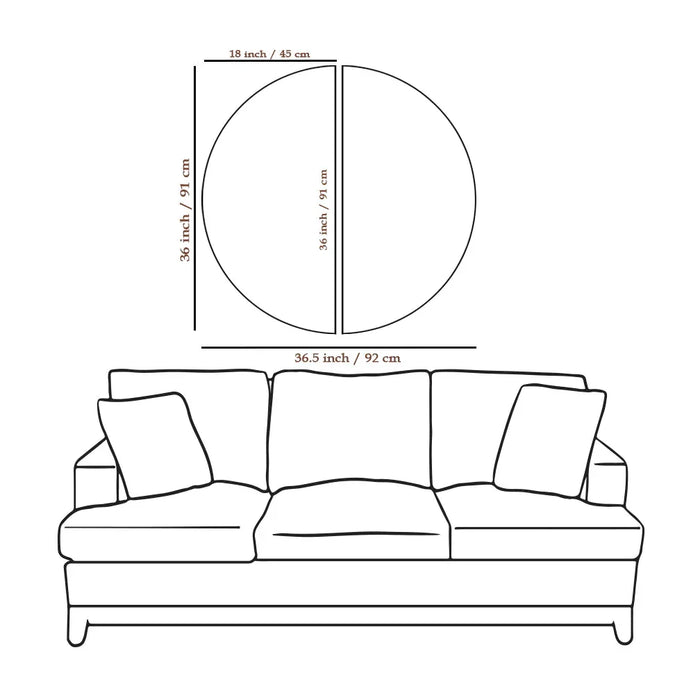 Geometric Asymmetric Round Print Painting On Canvas Set Of 2 Pieces