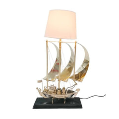 Brass Ship Side Table Lamp with Wooden Base - All India Decor
