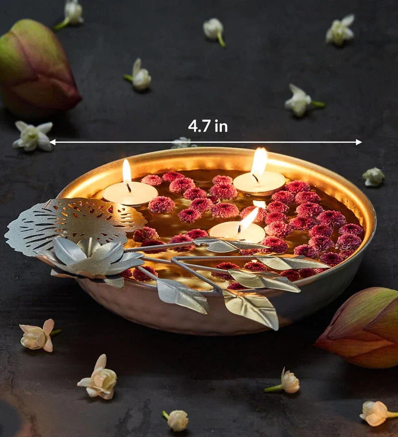 Silver Lotus Metal Urli - All India Decor