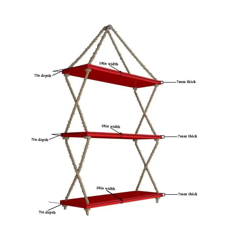Cross Rope Wooden Wall Hanging Planter Shelf (Red Color) - All India Decor