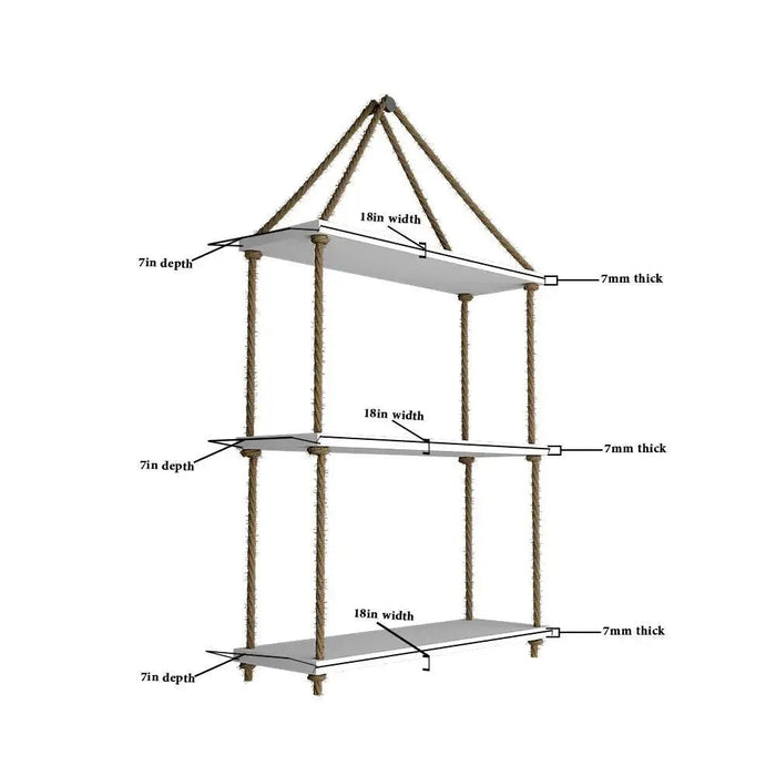 Planter Shelf Wooden Wall Hanging with Rope (White Color)