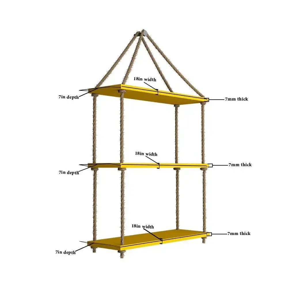 Planter Shelf Wooden Wall Hanging with Rope (Yellow Color) - All India Decor