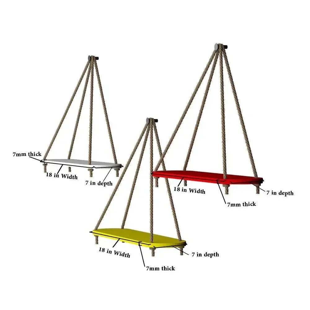 Wooden Wall Hanging Planter Shelf with Rope (Multicolor, Set of 3) - All India Decor