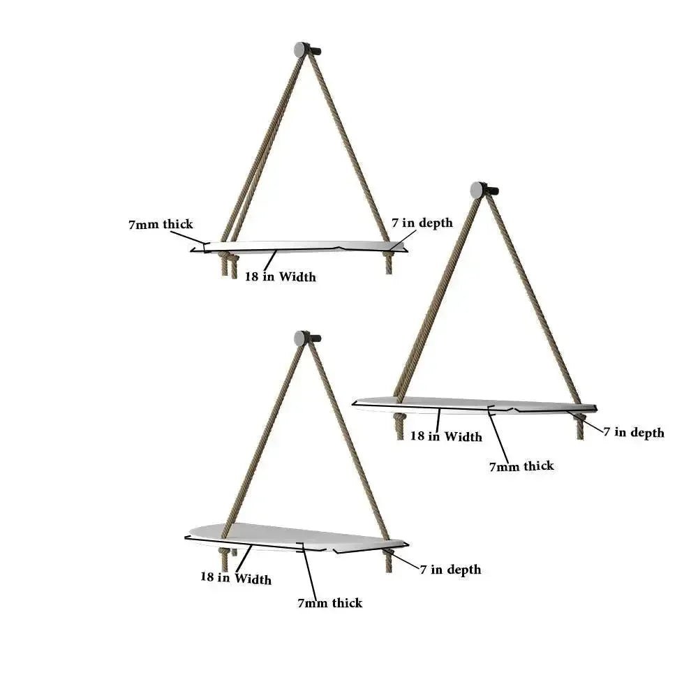 Wooden Wall Hanging Curved Shape Planter Shelf with Rope (White) - All India Decor
