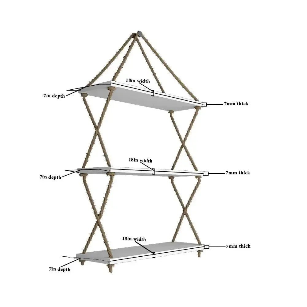 Cross Rope Wooden Wall Hanging Planter Shelf (White Color) - All India Decor