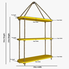 Wooden Wall Hanging Planter Shelf with Rope Three Layer (Yellow color) - All India Decor