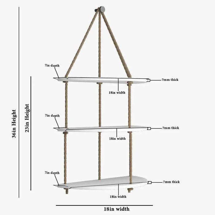 Wooden Wall Hanging Planter Shelf with Rope Three Layers(White)