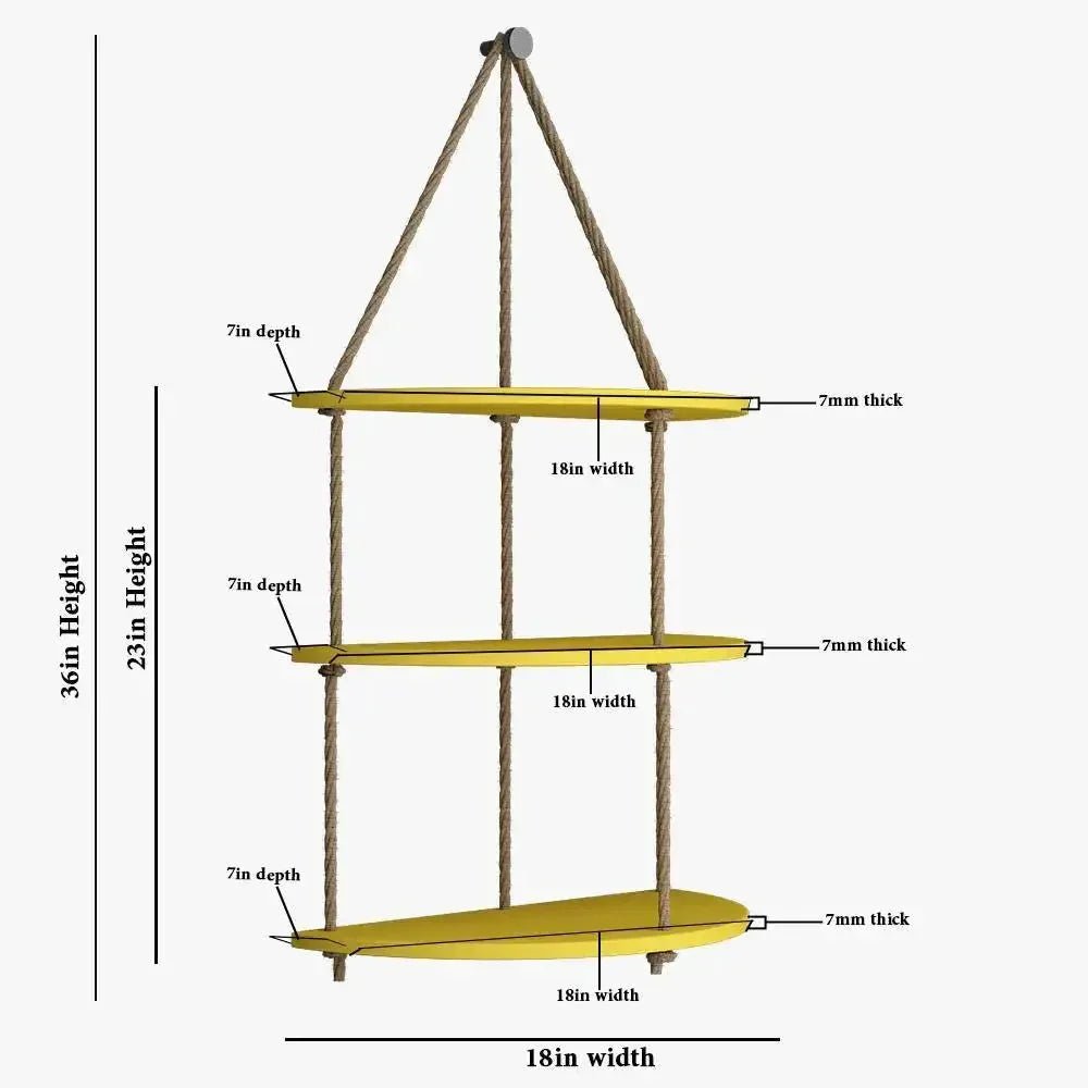 Wooden Wall Hanging Planter Shelf with Rope Three Layers(Yellow) - All India Decor
