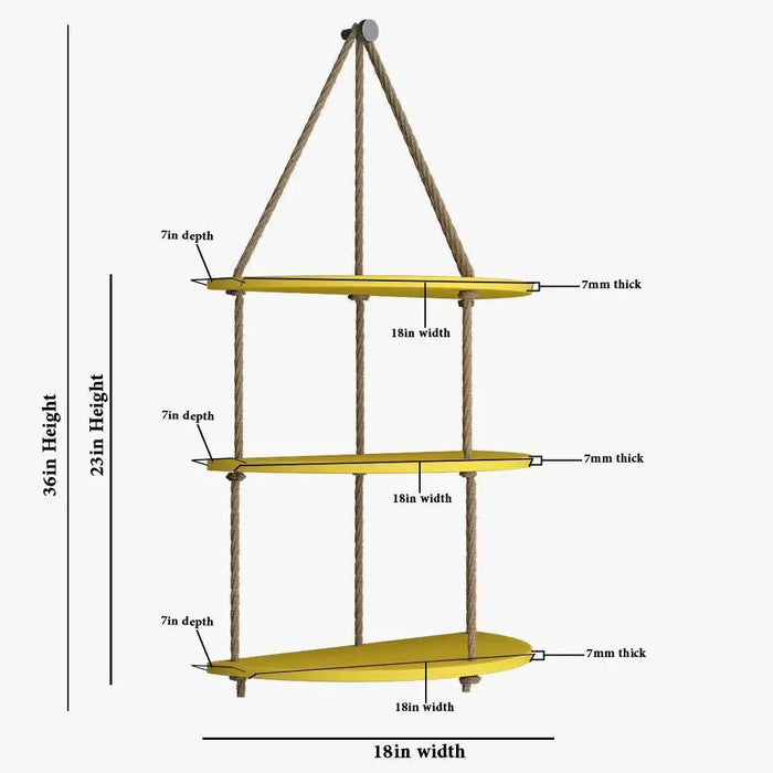 Wooden Wall Hanging Planter Shelf with Rope Three Layers(Yellow)