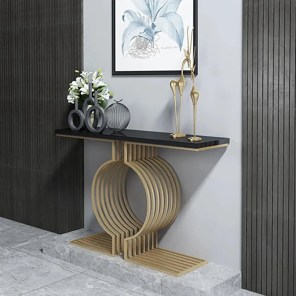 Golden Exquisite Circular Design Metal Console Table - All India Decor