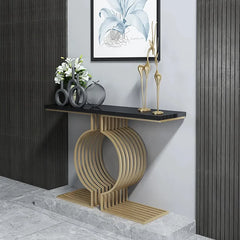 Golden Exquisite Circular Design Metal Console Table - All India Decor