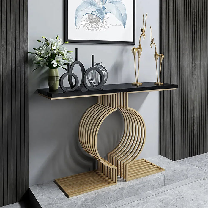 Golden Exquisite Circular Design Metal Console Table