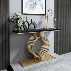Golden Exquisite Circular Design Metal Console Table - All India Decor