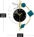 Decorative wall clock with marble design and geometric accents, shown with measurements.