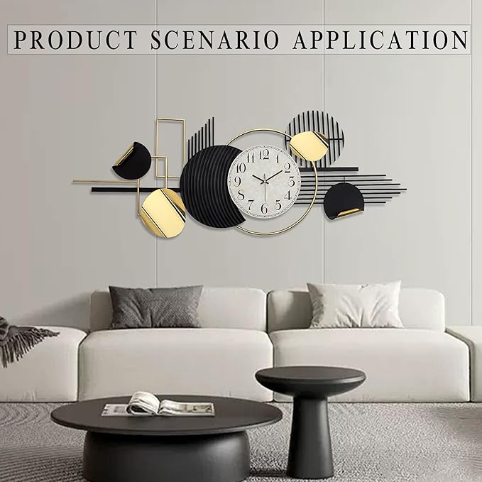 Modern wall clock with decorative elements in a living room setting