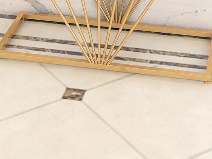 Sun Ray Pattern White Marble Golden Console Table