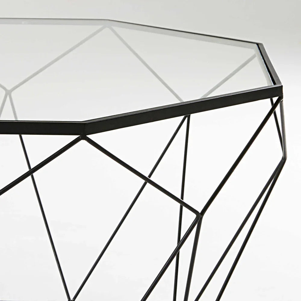 Coffee table in tempered glass and black metal - All India Decor