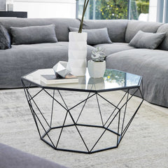 Coffee table in tempered glass and black metal