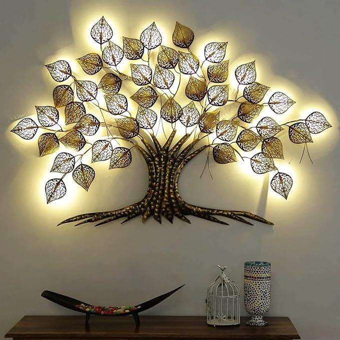 Golden Tree Wall Decor with Light - All India Decor