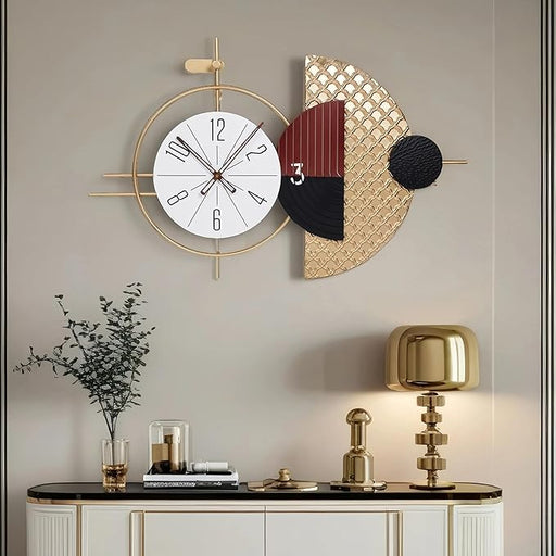 Decorative wall clock with abstract design on a neutral wall