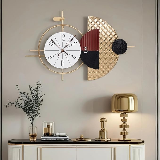 Decorative wall clock with abstract design on a neutral wall