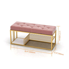All India Decor Upholstered Pink Velvet Luxurious Golden Shoe Rack Bench Organizer