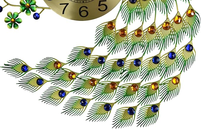 Decorative peacock feather with gemstones on a white background
