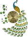Decorative wall clock with peacock design on a white background