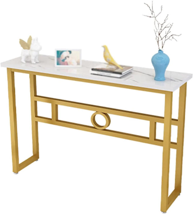 Narrow White Gold Marble Console Table