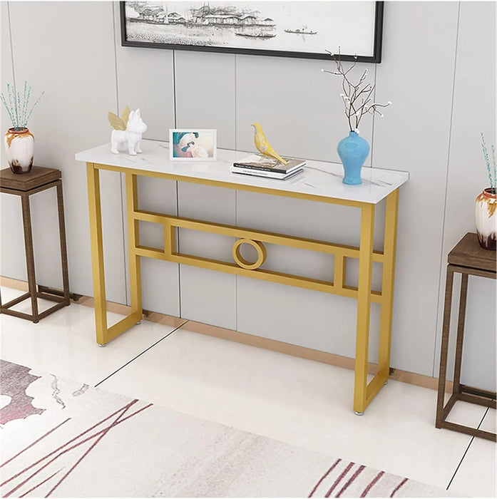 Narrow White Gold Marble Console Table