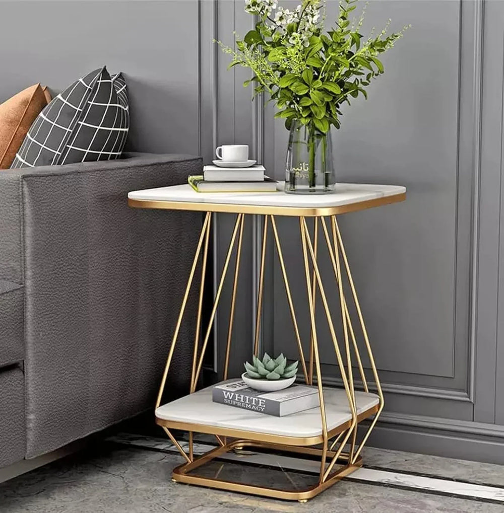 Modern Shaped Creative Artistic Golden Metal Finish with White Marble - All India Decor