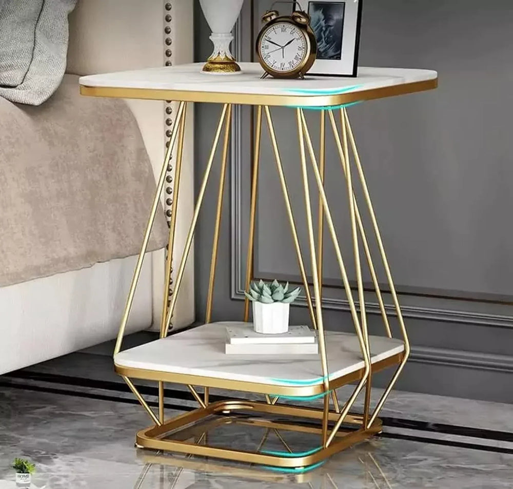 Modern Shaped Creative Artistic Golden Metal Finish with White Marble - All India Decor