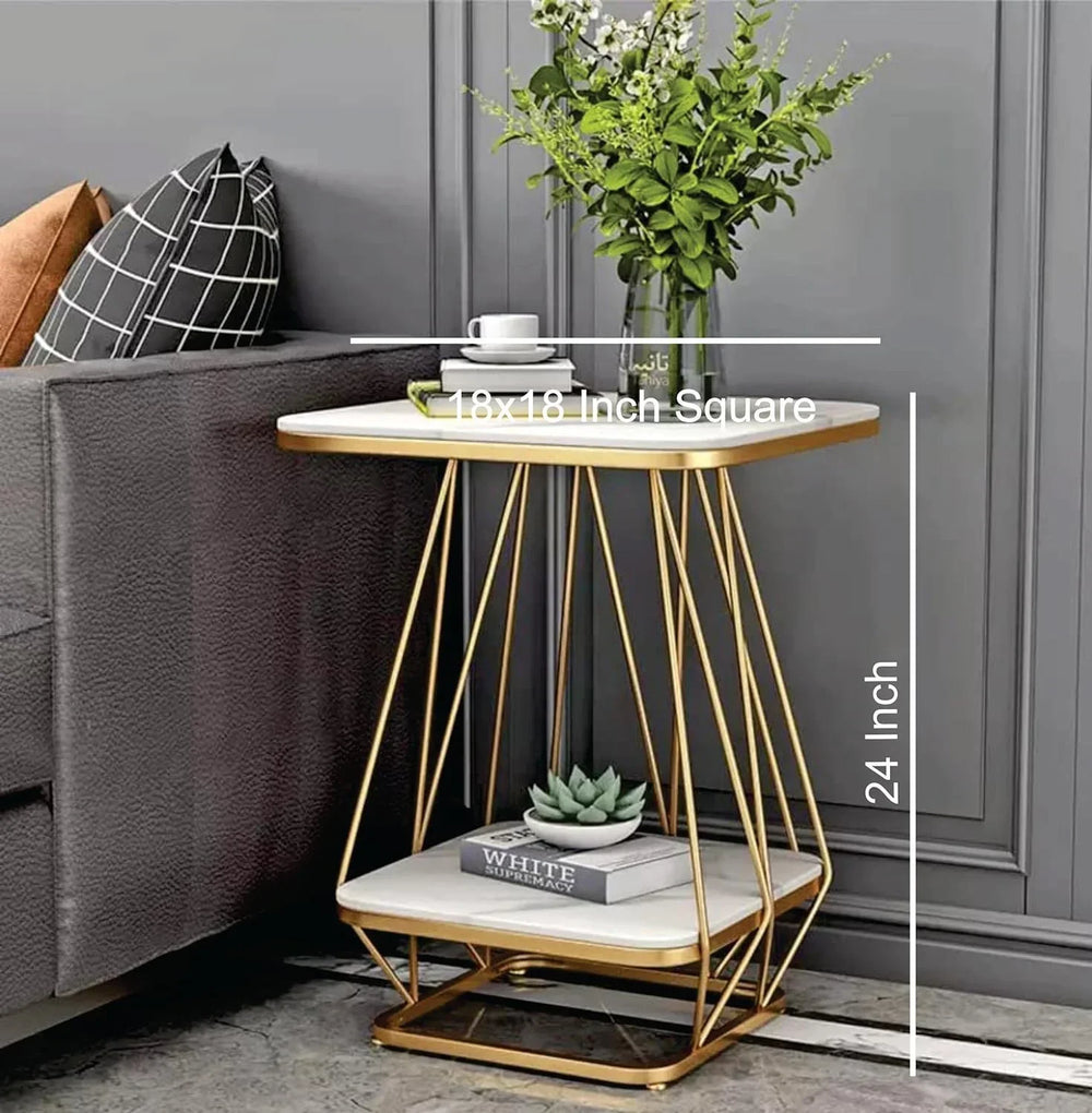 Modern Shaped Creative Artistic Golden Metal Finish with White Marble - All India Decor