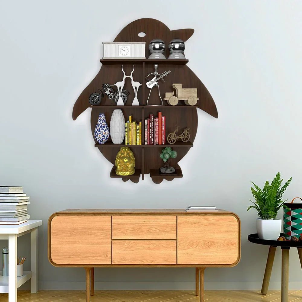 Penguin Backlit Wood Wall Shelf / Book Shelf / Night Light, Light Oak Finish - All India Decor