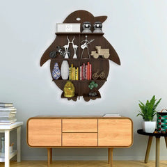 Penguin Backlit Wood Wall Shelf / Book Shelf / Night Light, Light Oak Finish - All India Decor