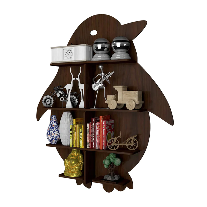 Penguin Backlit Wood Wall Shelf / Book Shelf / Night Light, Light Oak Finish