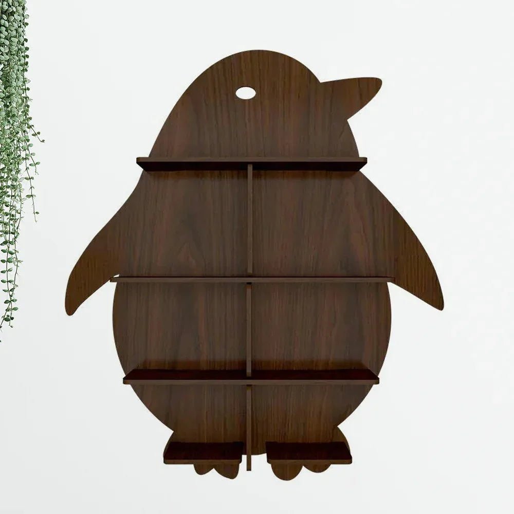 Penguin Backlit Wood Wall Shelf / Book Shelf / Night Light, Light Oak Finish - All India Decor